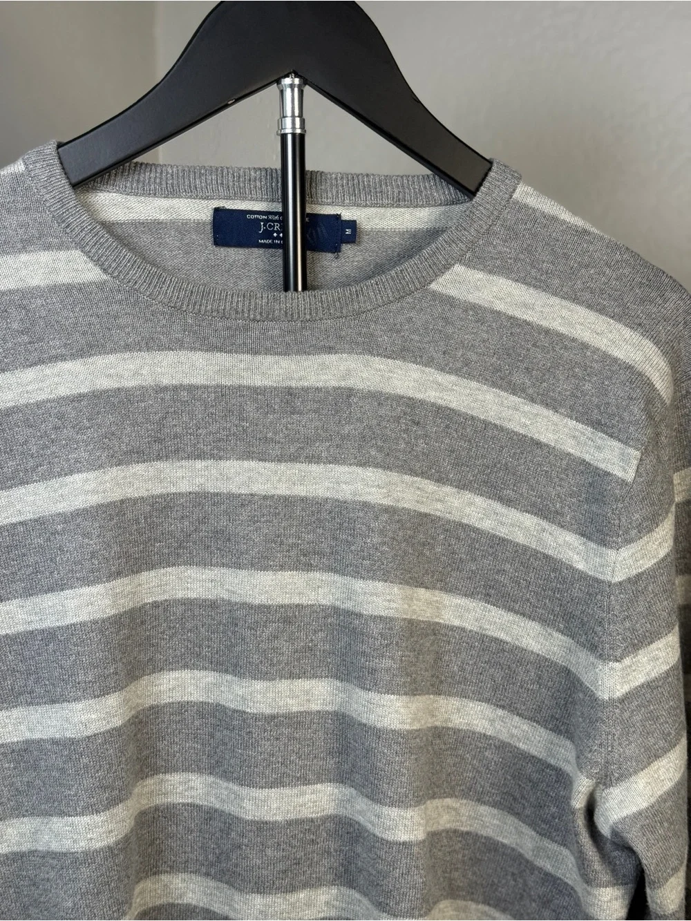 J.Crew Gray Striped Cotton Cashmere Crew Neck Lightweight Sweater Size M